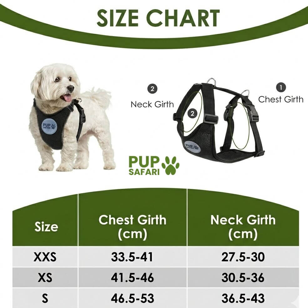pup safari dog harness size guide